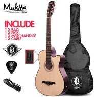 Mukita by BLW Standard 38 Inch Semi Acoustic Electric 2 Equalizer Pre amp Folk Guitar with Bag Pick Cable and Merchandise Sticker