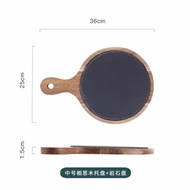 Hotel Black Slate Bamboo and Wood Steak Plate Restaurant Cuisine Western Food Plate Hot Dishes Insul