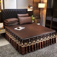 Summer rattan carpet, three-piece cool carpet, bed skirt style, cold silk carpet, removable folding 