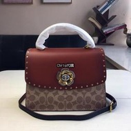 Chris精品代購COACH 寇馳 53349 新款PVC配皮鉚釘花朵旋扣手顏色1  提單肩斜背包 原裝正品 美國代購