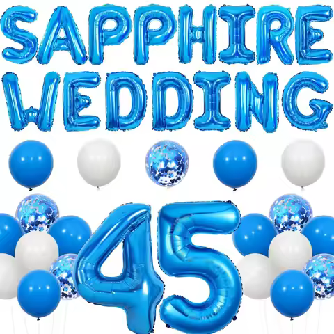 1Set Sapphire Wedding Anniversary Decorations Balloons Banner 45 Foil Number Blue and White for Happ