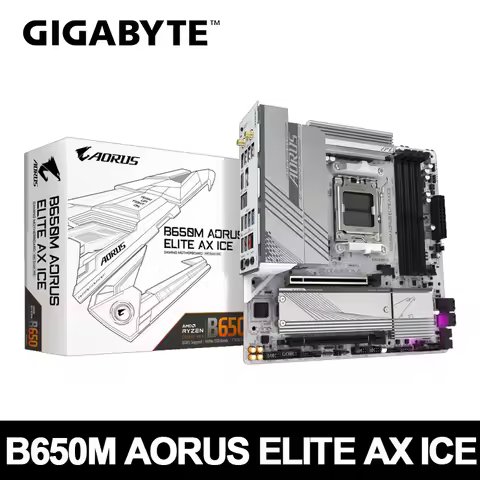 GIGABYTE New B650M AORUS ELITE AX ICE Micro-ATX AMD B650 DDR5 192GB DDR5 8000 (OC) MHz M.2 Wi-Fi 6E 