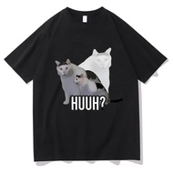 Baju T Corak Meme Kucing "Huh?" - Stok Sedia Katun Uniseks Saiz S-5XL
