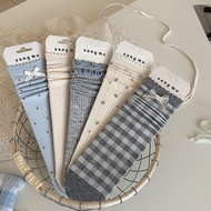 9518 People Buy Again🔁Blue-Gray Design Sense Plaid Bow Socks Female Korean Style Sweet Girly Style D