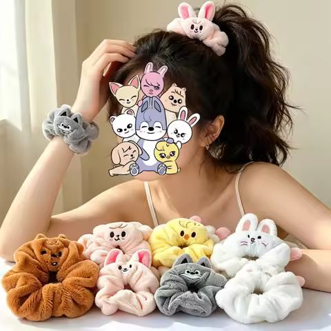SKZOO Hair Ring Cartoon Embroidery Hair Rope High Quality Elastic Plush Animal Hair Ring