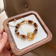 New Chinese Style Brown Beads Flat Buckle Bracelet Chinese Style Bracelet Tanabata Festival 520 Girl