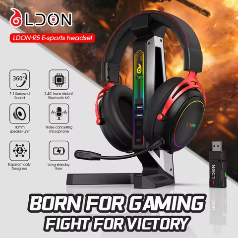 LDON F05 Gaming Headset with RGB and Noise Canceling Microphone 7.1 Surround Sound for PS5 PS4 One P
