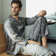 Halloween Mens Silk Pajamas in Spring and Autumn Mens Long Mulberry Silk Extra Large Home Clothes 3X