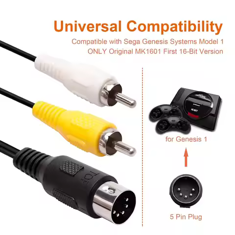 1.8M AV Audio Cable Composite Video Cord 6 Feet Line Compatible with SEGA Mega with 5 Pin Plug Cable