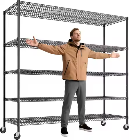85.7"H 5-Tier Garage Shelving with Wheels&Feet, Adjustable, 2998 lbs | 55.5"W x 24.2"D, Rustproof, L