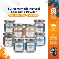 SG Homemade Natural Seasoning Powder 30g 40g 50g Halal Babies Toddler Food Garlic Ikan Bilis Mushroom Onion Scallop