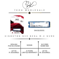 [SK TECH] KINGSTON NV3 M.2 NVME 500GB GEN 4 SSD R: 5000 ; W: 3000 SOLID STATE DRIVE 5-YEARS LTD WARR
