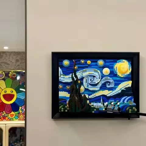 2316PCS Cosmic Vortex Night Sky Building Block Set Vintage Oil Painting Frame Model, Home Art Orname