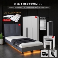 HOMURA Single Bedroom Set / Set Bilik Tidur/Almari Baju/Katil Single/Tilam Single/Bedroom set murah