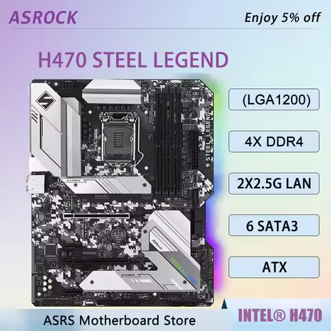 ASROCK H470 Steel Legend Motherboard DDR4 Intel H470 LGA1200 Support 10/11th Gen i5-10400F i5-10400 