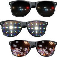 Diffractions Party Glasses, Pack of 3 3D Prism, Heart Star Fireworks Effect, Rave Glasses, Kaleidosc