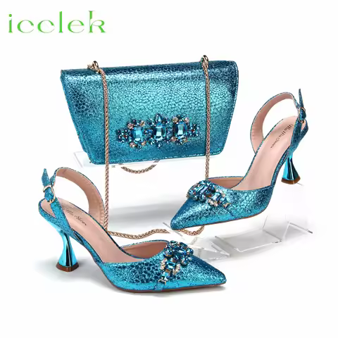 Sky Blue New Shoes and Bags Matching Set Nigerian Women Heels for Women Party Italian Design Wedding