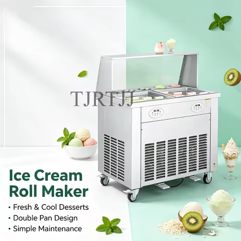 Double Pan Thailand Fried Ice Cream Roll Machine Ice Cream Roll Maker Machine Making Price with Litt
