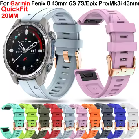 Quickfit 20mm Woman Silicone Strap For Garmin Mk3 Mk3i 43mm Fenix 8 43mm/7S 7SPro/Fenix6S 6SPro/Feni