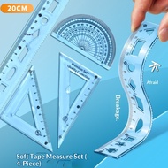 20cm Soft Ruler Student Ruler Ruler Ruler Triangle Board Ruler Protractor Grid Ruler Four-Piece Set 
