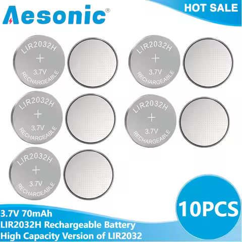 10PCS 70mAh LIR2032H 3.7V Button Battery High Capacity Rechargeable Lithium LIR2032 Cell Coin Batter