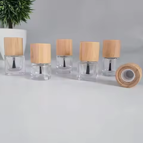 Wholesale 5ml 10ml 15ml Glass Nail Oil Bottle Hair Brush Nail Glue Bottle Bottle Solid Wood and Bamb