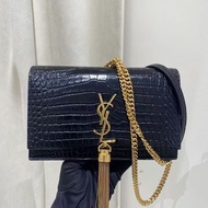 YSL聖羅蘭kate黑金小號鱷魚紋流蘇鏈條包