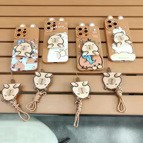 Cartoon 3D Ear Capybara Stand Holder Strap Phone Case For Samsung M02S M04 M05 M11 M12 M14 M15 M10S 