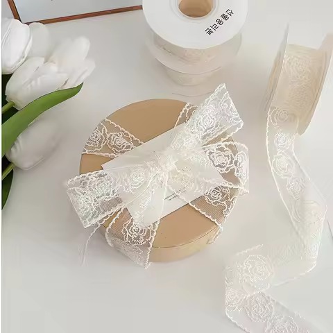 Romantic Rose Lace Embroidery Lace Hole Ribbon Gift Packaging Satin Ribbon DIY Hair Accessory Bow Pa