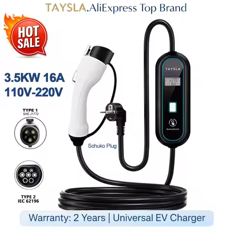 TAYSLA Portable EV Charger Type2&Type1 J1772 16A 1Phase 3.5KW Wallbox Charging Station for BYD,Hyund
