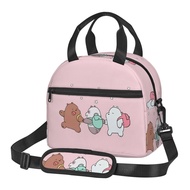 We Bare Bears Lunch box hand-held cross-body insulated lunch bag with adjustable shoulder straps and front zip pocket, suitable for picnic work and outdoor