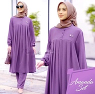 SETELAN LONG TUNIK JUMBO POLOS AMANDA / AMANDA SET LONG TUNIK POLOS CRINKLE AIRFLOW / BAYAR DITEMPAT
