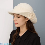 JENNIFERDZ Hepburn Style Topper Hat, Floral Lace Black Knitted Hat, Fashion French Style Woolen Flat
