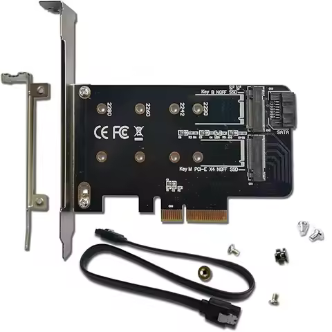 JoniSerl PCIe Adapter for One M.2 NVMe Mkey and One SATA Bkey SSD, PCI-e 4.0 X4 Card Supports NGFF M