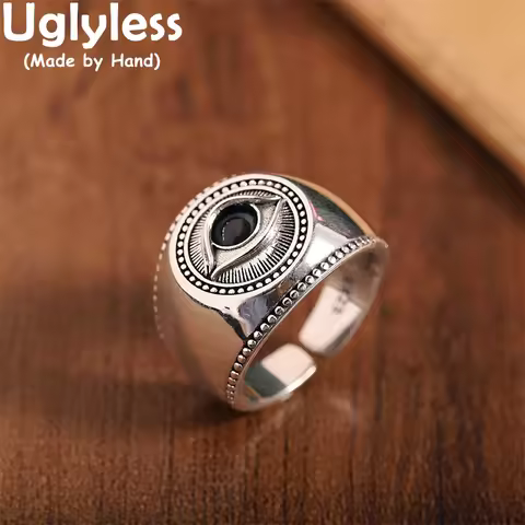 Uglyless Rasin Eye of God Exaggerated Rings for Men Women Unisex Glossy Silver Rings 925 Sterling Si