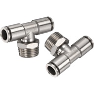 HARFINGTON 2pcs Male Branch Tee 10mm Tube ID x 1/2" PT Thread Push to Connect Fittings Pneumatic Tub