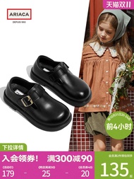 ARIACA รองเท้าหนังสีดำผู้หญิง2023ฤดูใบไม้ร่วงใหม่รองเท้าหนังแท้สไตล์วินเทจพื้นรองเท้านุ่มรองเท้าเด็ก