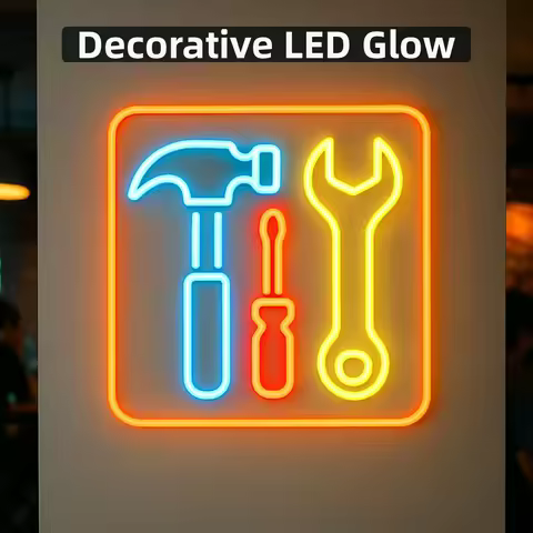 Construction Helmet Neon Sign, Construction Tools Neon Light, Hammer Saw Wrench Led Sign,Constructio