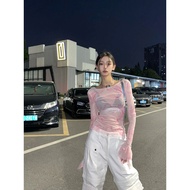 y2k y2k Women's Clothing Translucent Tops Hot Girls Niche Design Sunscreen Transparent Pink Gauze Ba