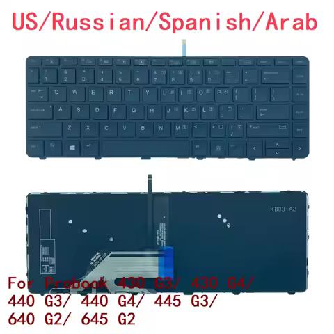 New US Russian Spanish Arab Laptop Backlit Keyboard For HP Probook 430 G3/ 430 G4/ 440 G3/ 440 G4/ 4