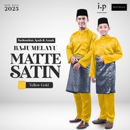 I.P Muslim⚜Matte Satin Slim Cutting Baju Melayu Family Set Sedondon-Yellow Gold/Size 3XS-5XL/Baju Ra