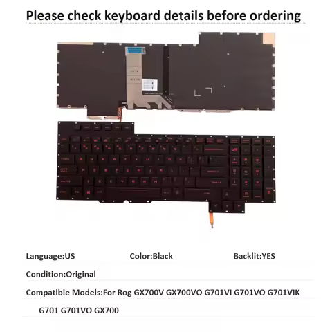 New US Language Backlit Keyboard For ASUS Rog GX700V GX700VO G701VI G701VO G701VIK G701 G701VO GX700
