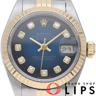勞力士 Datejust 女士腕錶 69173G(U)，鑲嵌 10 顆鑽石，藍色漸變錶盤。包含原廠錶盒、保固卡，18K 黃金/不鏽鋼材質。已翻新。 1997 年款。成色極佳。 [二手]
