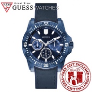 GUESS Watches GW0054G2 Men's Guardian Multifunction Quartz 46mm Blue Leather Strap Watch