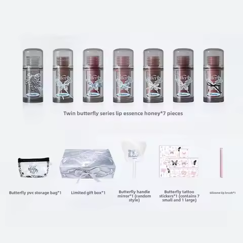 FLORTTE Butterfly Series Lip Essence Lipgloss Set Lip Glaze Gift Box Makeup Set Vitamin Liquid Lipst