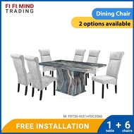 Halvar Marble Dining Set/ Marble Dining Table/ Meja Makan 6 Kerusi/ Meja Makan Marble/ Meja Makan Set