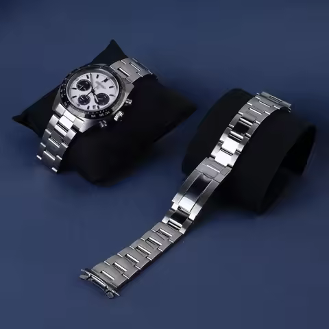 Rolamy 20mm WatchBand Strap OysterStyle 316L Stainless Steel Deployment Clasp Silver Bracelet For Se
