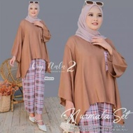 Baju Setelan Wanita Muslim Nurmala Set Celana Katun Rayon Polos Kotak