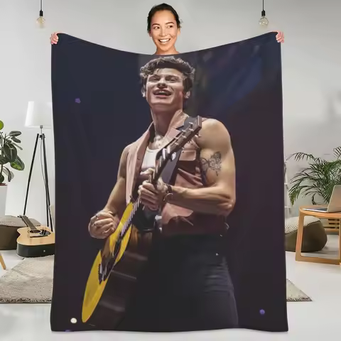 Shawn Mendes Flannel Blanket Quality Warm Soft Music Tour Guitar Bedding Throws Spring Travelling Li