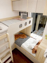 定制L型床  兒童床  Children's bed 床架  儲物床   趟門衣櫃 Sliding-door wardrobe  床頭櫃  雙層床  Bunk bed  床下衣櫃  Under-bed
